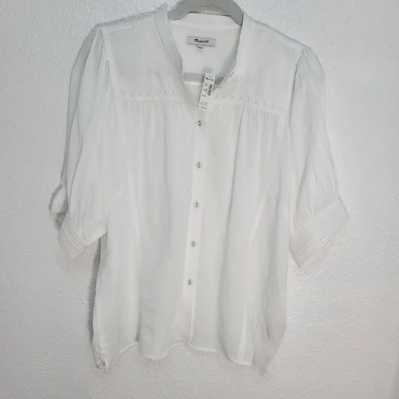 Madewell Puff-Sleeve Band-Collar Shirt Size 12 NWT - Picture 5 of 11